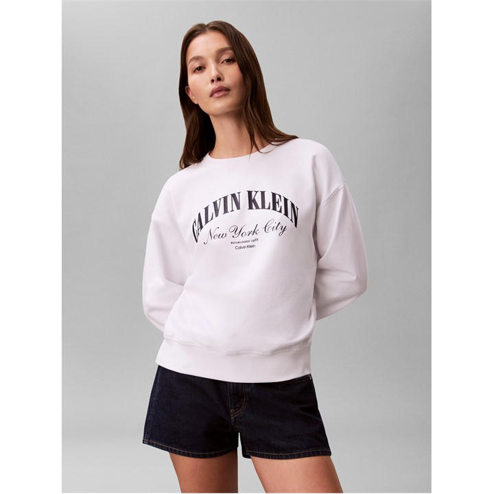 Calvin Klein Jeans Women's White Crew Sweatshirt in Size 8, Sports Direct