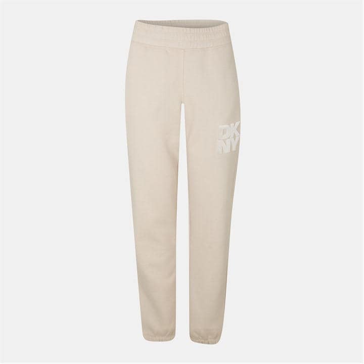 Dkny Women's Beige Logo Closed Cuff Fleece Joggers in Size 12, Sports Direct