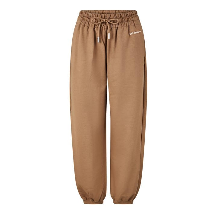 Off White Women's Brown Embroidered Logo Cotton Closed Hem Fleece Joggers in Size 8, Sports Direct