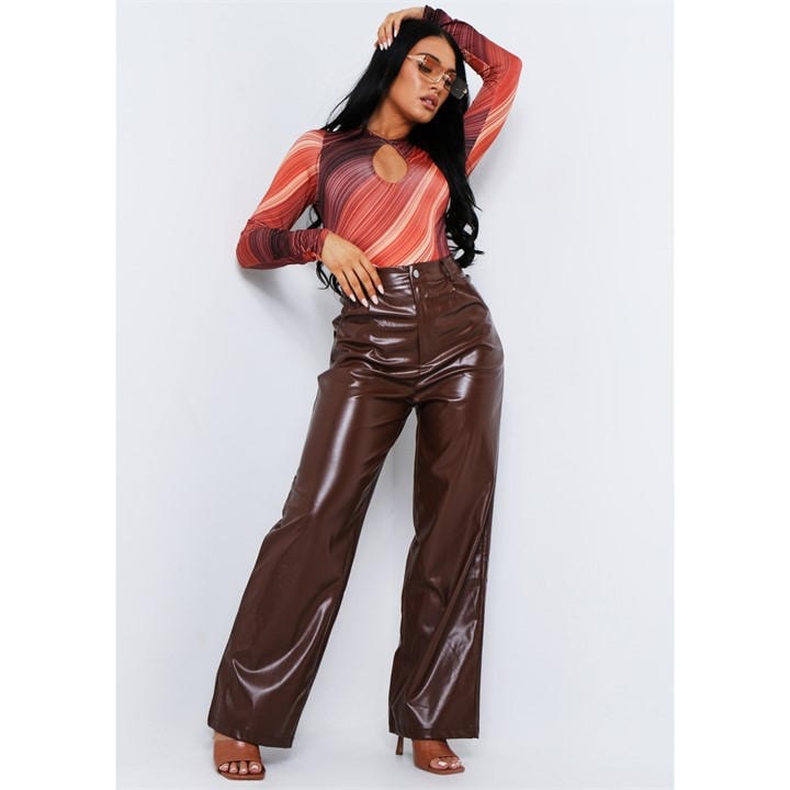 Missy Empire Women's Brown Pu Wide Leg Trousers in Size 6, Sports Direct
