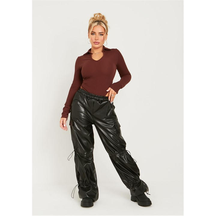 Missy Empire Women's Black Pu Toggle Cargo Trousers in Size 6, Sports Direct