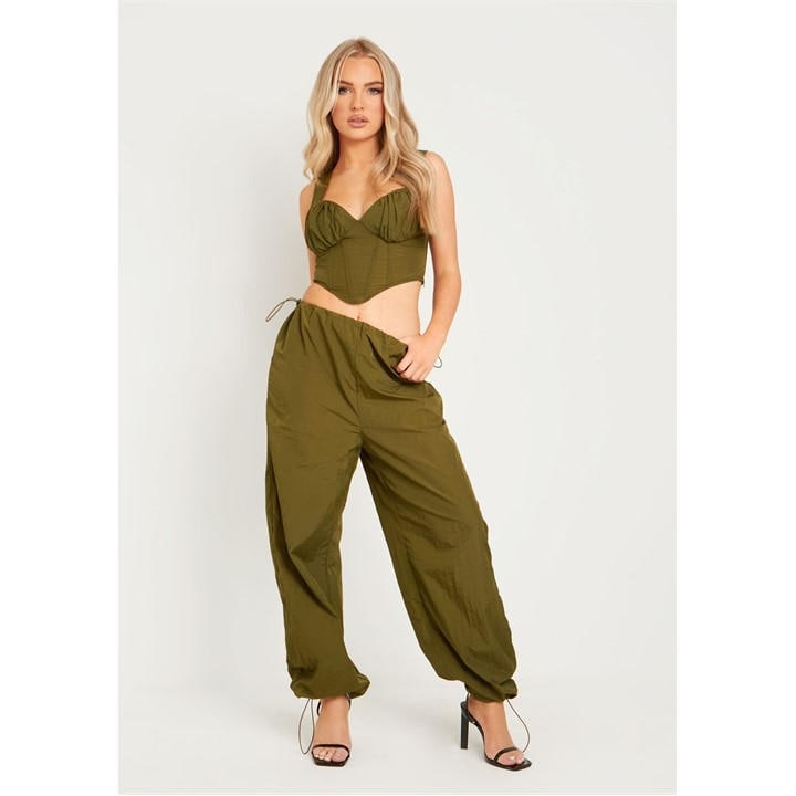Missy Empire Women's Green Ruched Cargo Trousers With Toggle in Size 6, Sports Direct