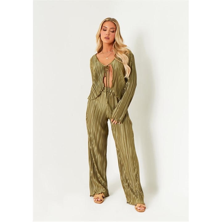 Missy Empire Women's Green Plisse Wide Leg Trouser in Size 6, Sports Direct