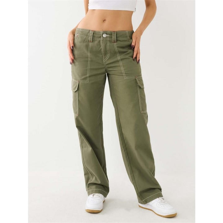 True Religion Women's Green Military Oversized Cargo Trouser in Size 26 R, Sports Direct