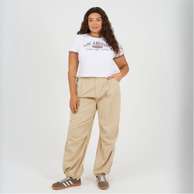 Stone - Brave Soul - Plus Size Utility Cargo Parachute Trousers