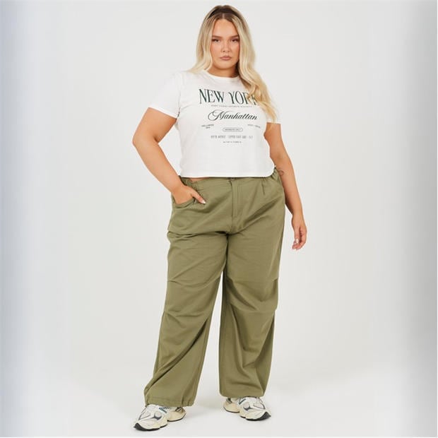 Khaki - Brave Soul - Plus Size Utility Cargo Parachute Trousers