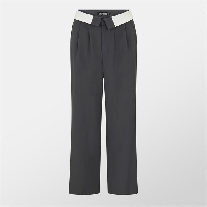 Missy Empire Women's Grey Satin Fold Over Waist Wide Leg Trousers in Size 10, Sports Direct