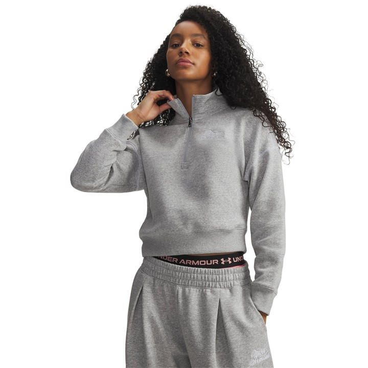 Under Armour Women's Grey Rival Fleece Script 1/2 Zip in Size 8, Sports Direct