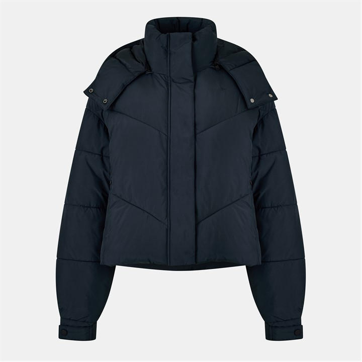 Jack Wills Women's Black Ritcher Padded Waterproof Hooded Cropped Long Sleeve Short Puffer Jacket in Size 6, Sports Direct