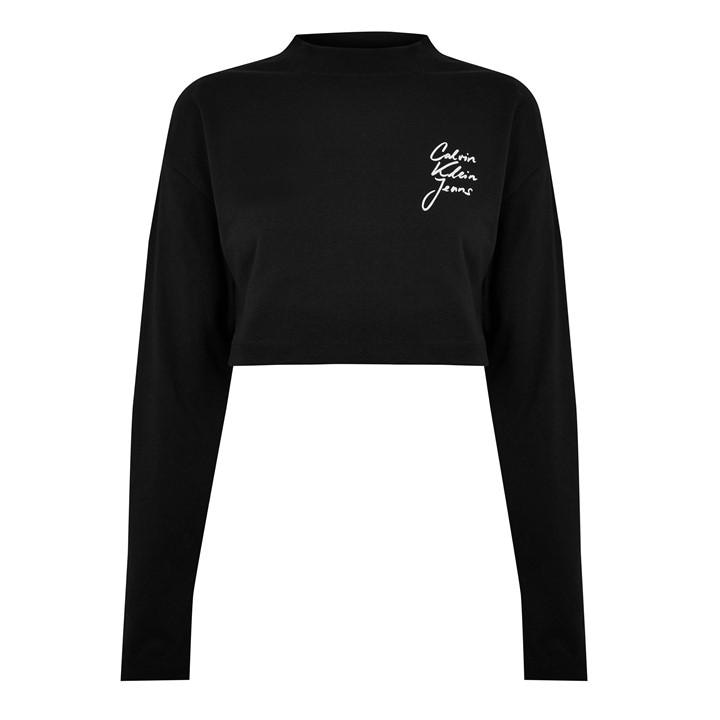Calvin Klein Jeans Women's Black Script Institutional Ls Tee Size 12