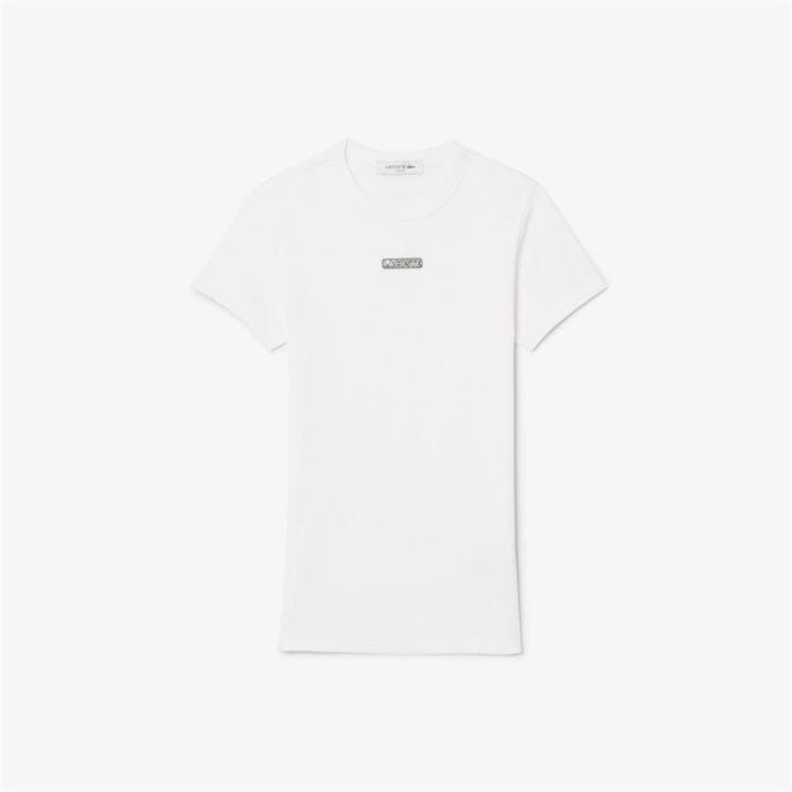 Lacoste Women's White Slim Fit Short Sleeve T-Shirt in Size 8, Sports Direct