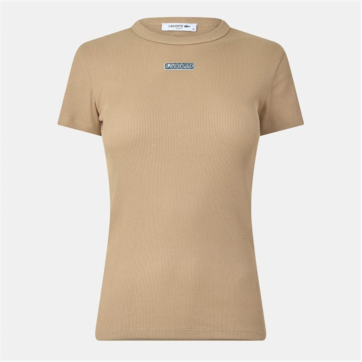 Lacoste Women's Beige Slim Fit Short Sleeve T-Shirt in Size 8, Sports Direct