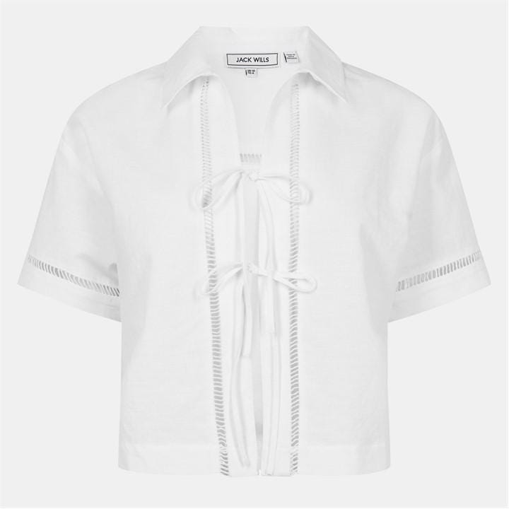 Jack Wills Women's White Linen Broderie Shirt in Size 8, Sports Direct