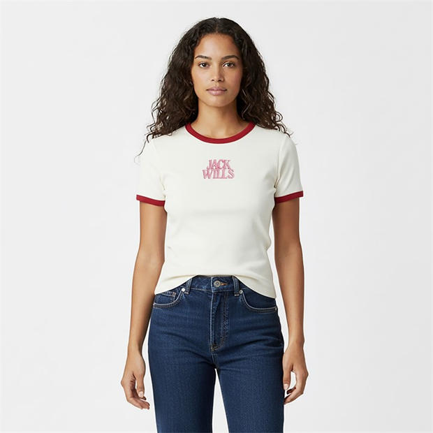 White/Red - Jack Wills - Women's Pop Graphic Baby Slim Fit T-Shirt