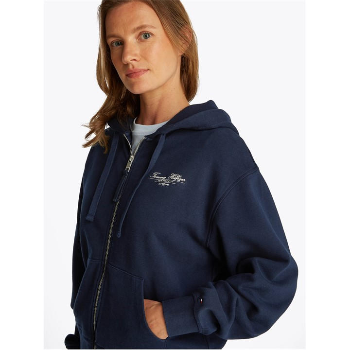 Tommy Hilfiger Women's Blue Regular Script Full Zip Hoodie in Size 10, Sports Direct