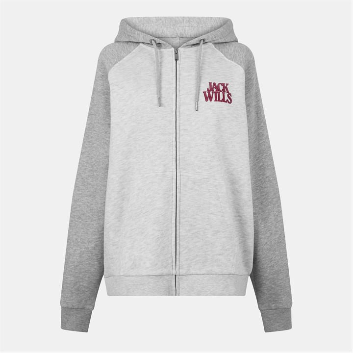 Jack Wills Women's Light Heather Hooded Color Block Sweat Jacket With Ribbed Cuff - 14 (L) - Image 2