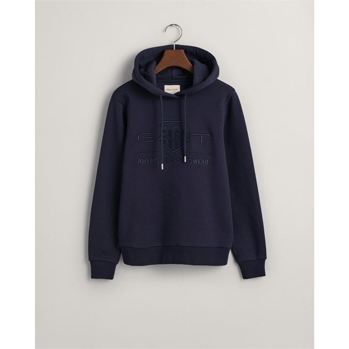 Gant Women's Blue Tonal Logo Archive Shield Hoodie in Size 10, Sports Direct