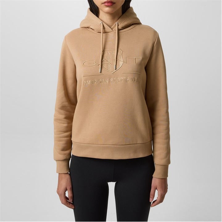 Gant Women's Beige Tonal Logo Archive Shield Hoodie in Size 10, Sports Direct