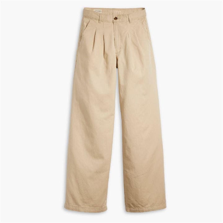 Levis Women's Beige Pleated Safari Wide Leg Trousers in Size 30 R, Sports Direct