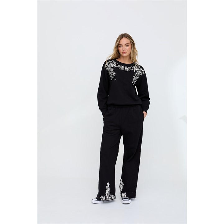 Raffya Women's Black Marmalade Embroidered Wide Leg Trouser In in Size 16, Sports Direct