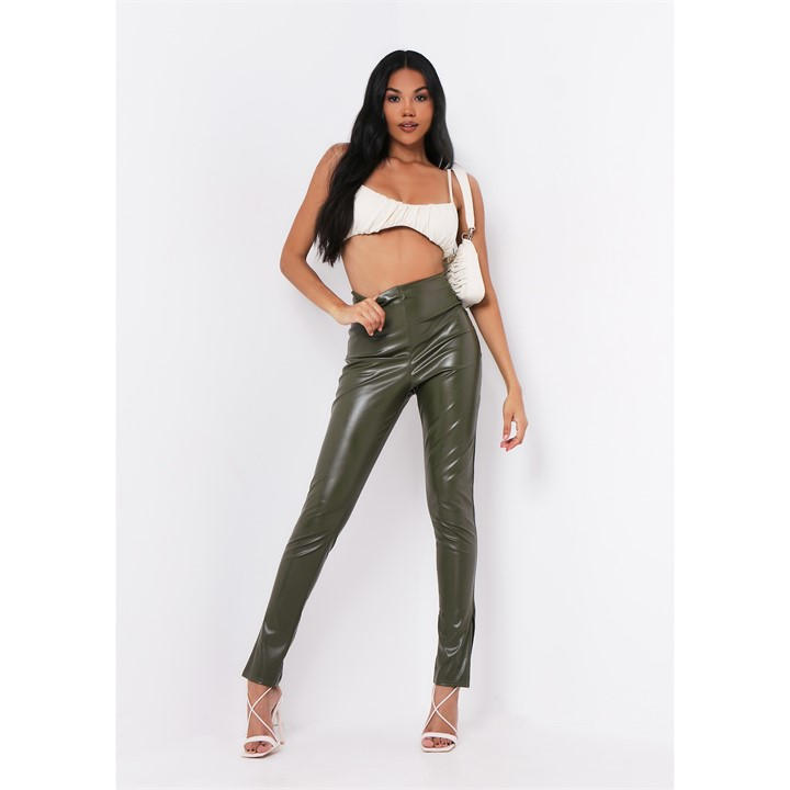 Missy Empire Women's Green Vegan Leather Side Split Leggings in Size 6, Sports Direct