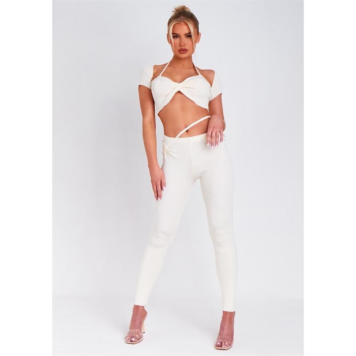 Missy Empire Women's White Tie Waist Knit Leggings in Size 8, Sports Direct