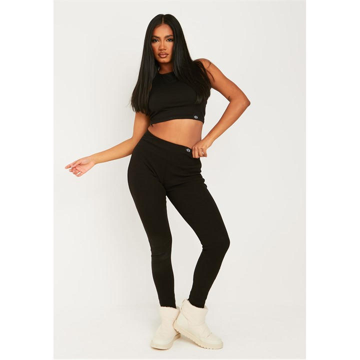 Missy Empire Women's Black Missy Tab Detail Thick Rib Leggings in Size 8, Sports Direct