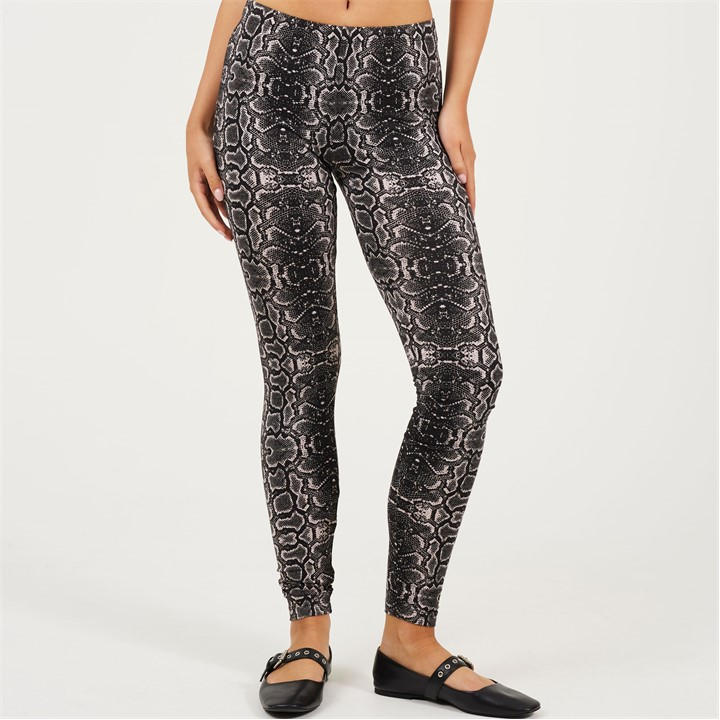 Brave Soul Women's Grey All Over Snake Print Leggings in Size 10, Sports Direct