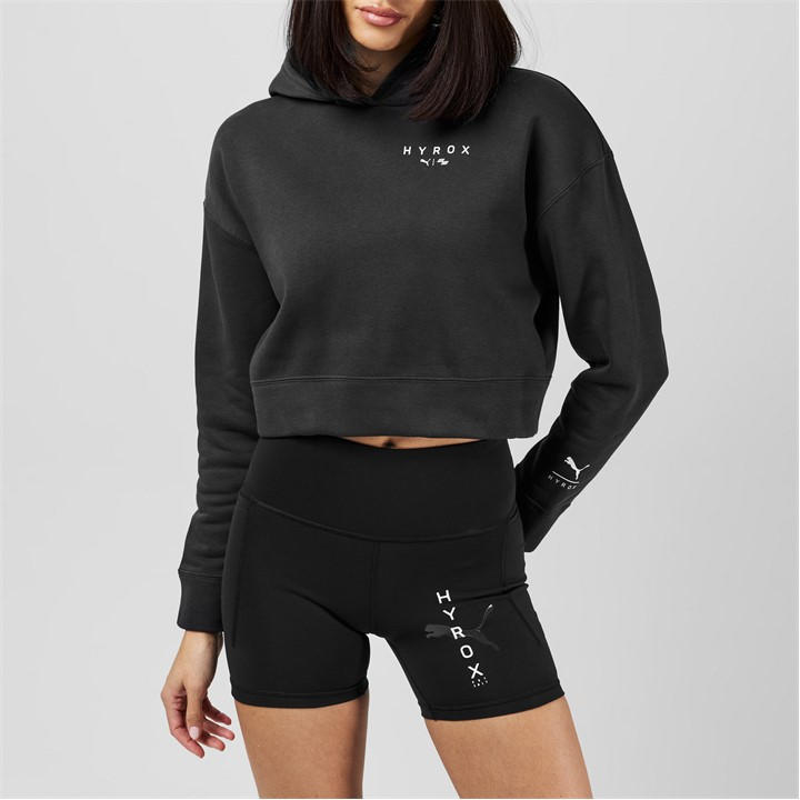 Puma Women's Black Hyrox World Cropped Hoodie in Size 16, Sports Direct