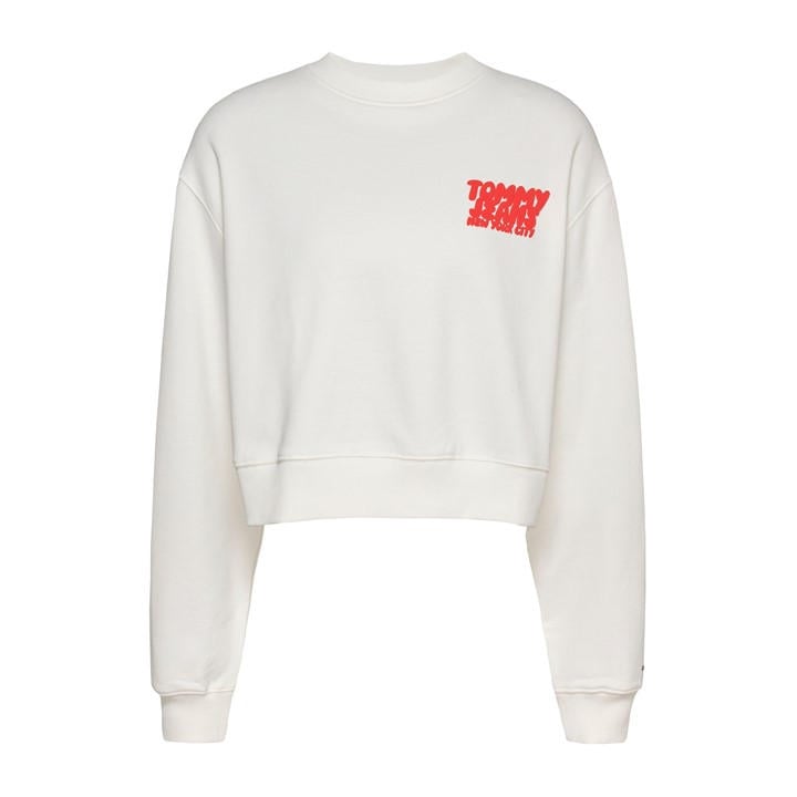Tommy Jeans Women's White Cropped Crew Sweatshirt in Size 12, Sports Direct