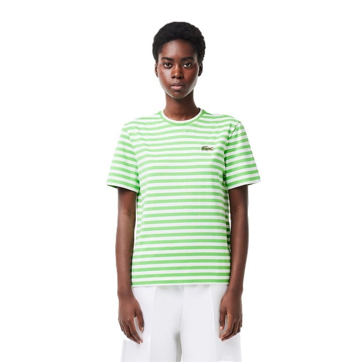 Lacoste Women's Cream Striped T-Shirt in Size 4, Sports Direct