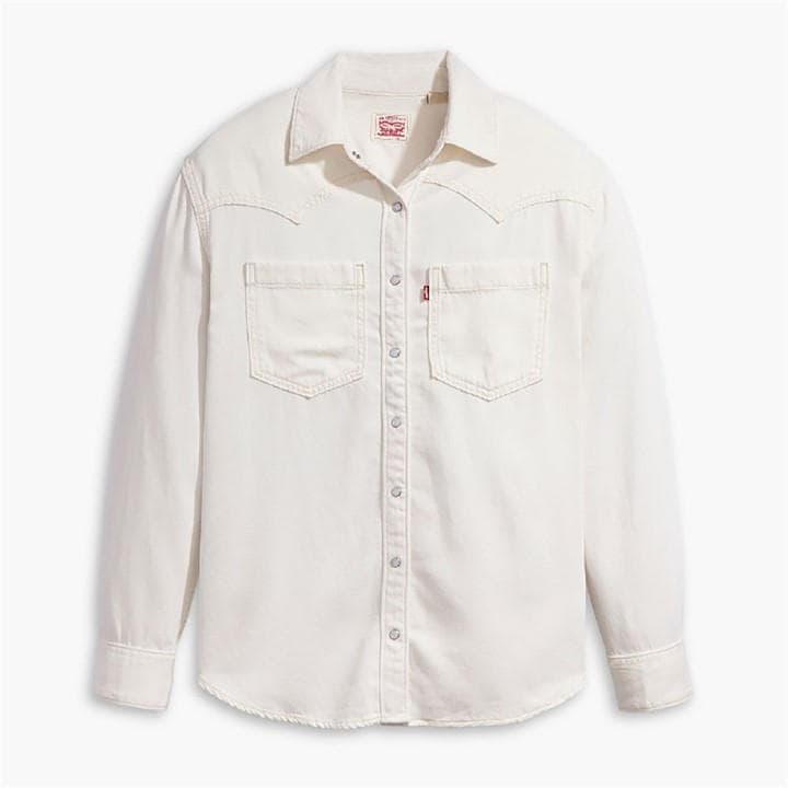 Levis Women's White Teodora Western Long-Sleeve Denim Shirt in Size 10, Sports Direct