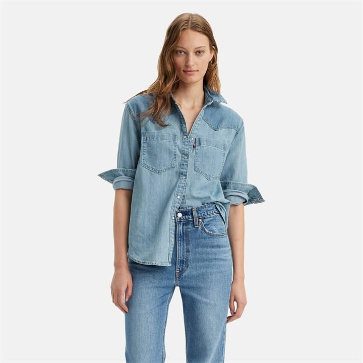 Levis Women's Blue Teodora Western Long-Sleeve Denim Shirt in Size 8, Sports Direct