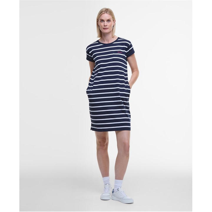 Barbour Women's Blue Otterburn Striped Midi Dress in Size 10, Sports Direct