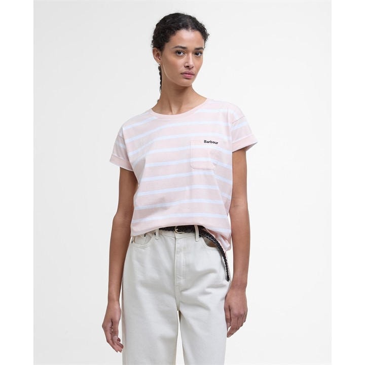 Barbour Women's Pink Otterburn Stripe T-Shirt in Size 10, Sports Direct
