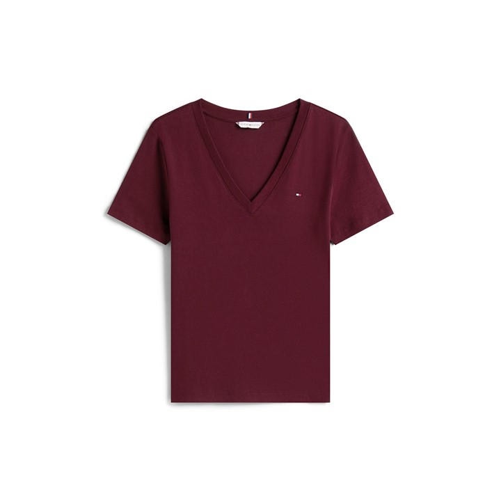 Tommy Hilfiger Women's Red V-Neck Striped T-Shirt in Size 10, Sports Direct