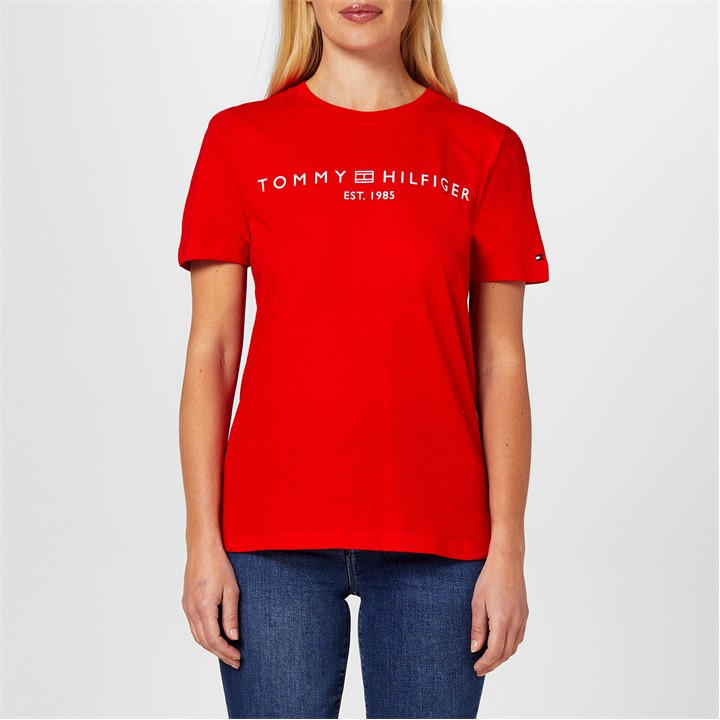 Tommy Hilfiger Women's Red Corp Logo T-Shirt in Size 6, Sports Direct