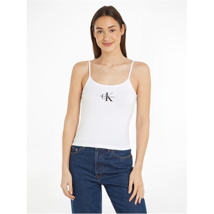 Calvin Klein Jeans Women's White Monologo Strappy Tank Top in Size 10, Sports Direct
