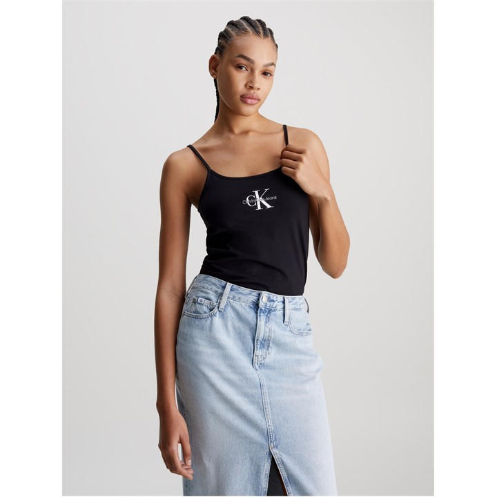 Calvin Klein Jeans Women's Black Monologo Strappy Tank Top in Size 14, Sports Direct