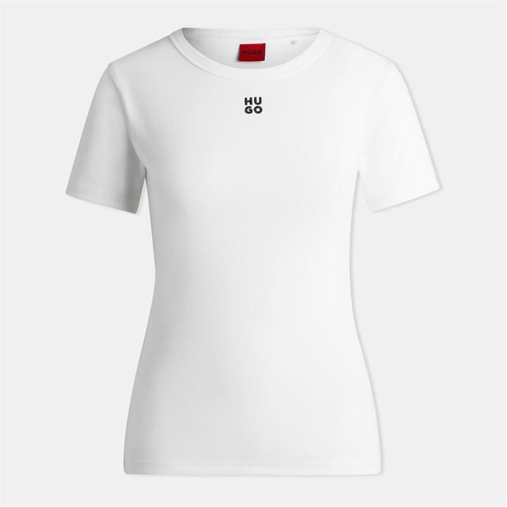 Hugo Women's White Regular Fit Logo T-Shirt in Size 8, Sports Direct