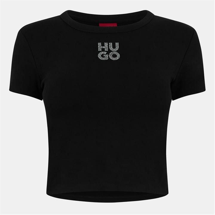 Hugo Women's Black Delanor Cropped T-Shirt in Size 8, Sports Direct