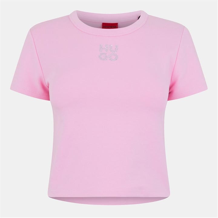 Hugo Women's Pink Delanor Cropped T-Shirt in Size 8, Sports Direct