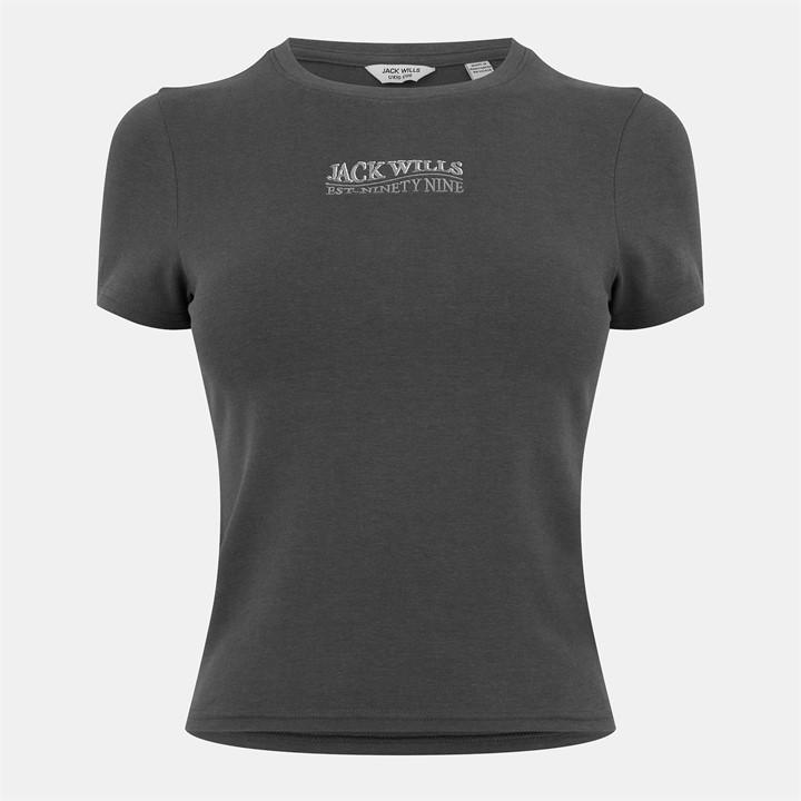 Jack Wills Women's Grey Jw Graphic Slim Fit T-Shirt in Size 6, Sports Direct