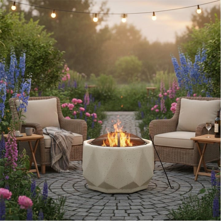 Linea  Grey Round Magnesium Oxide Fire Pit, Sports Direct