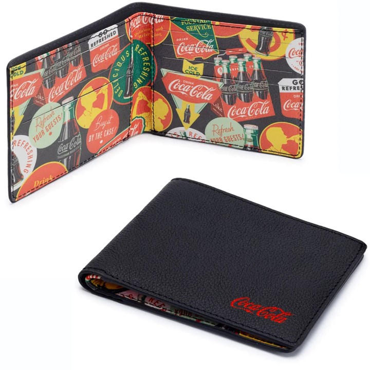 Coca Cola Black Coca-Cola Officially Licensed Badges Leather Wallet, Sports Direct