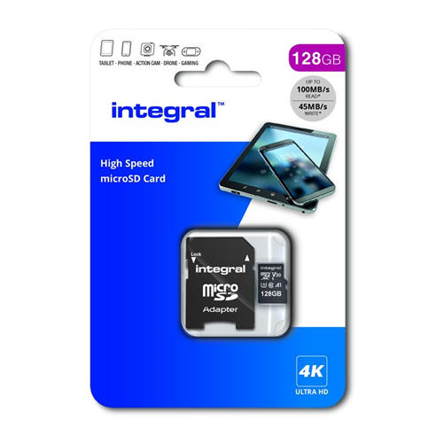 Integral - 128GB MicroSDxC Premium High Speed Up to 100MB/s Read Memory Card