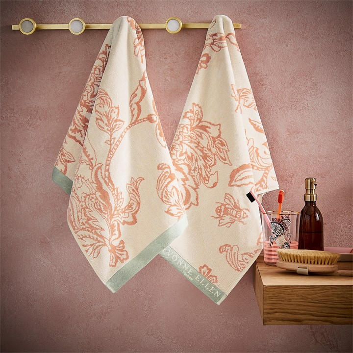 Yvonne Ellen  Pink Signature Floral Towel in Size Bath Sheet, Sports Direct