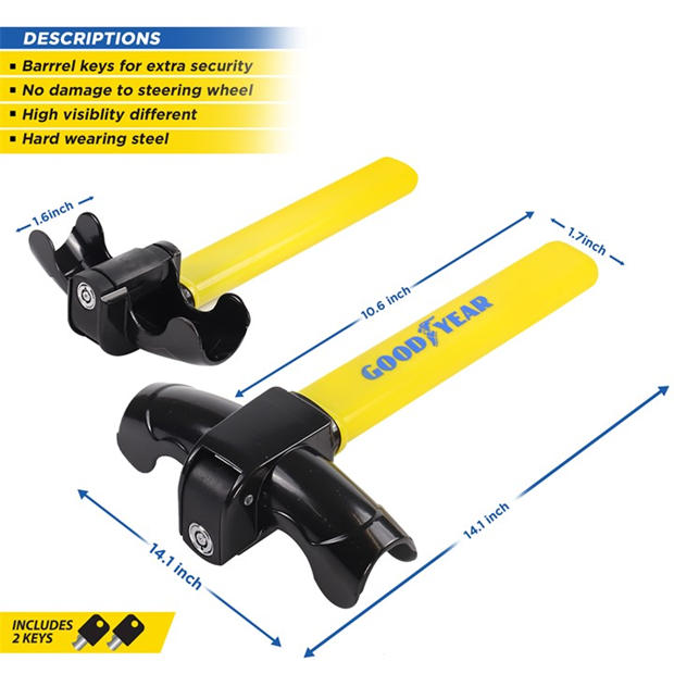 Yellow/Black - Goodyear - Goodyear T-Shape Steering Wheel Lock