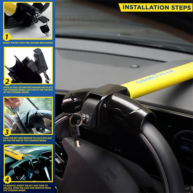 Yellow/Black - Goodyear - Goodyear T-Shape Steering Wheel Lock