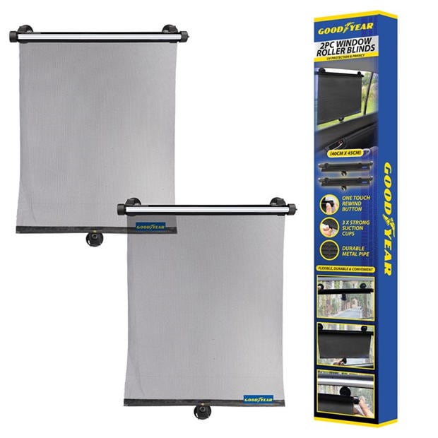 Black - Goodyear - Goodyear 2 Piece Car window roller blinds